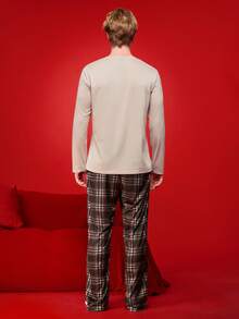 Notgurli 可爱动物字母印花圆领长袖格子裤男士睡衣套装 - 彩色 - 查看 2