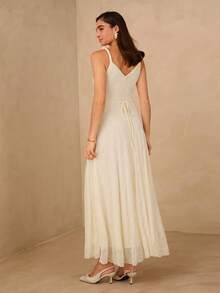 Enchnt Spring/Summer Women's Sleeveless Lace Dress,White Dresses,Elegant Dresses ,Summer Dress,Valentine ,Dress For Wedding Guest - Apricot - View 2