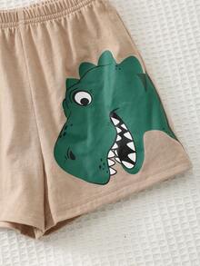 Cozy Pixies 2pcs Baby Boy Cartoon Dinosaur Pattern Knit Soft Round Neck Short Sleeve Top And Elastic Waist Shorts Set,Beige,Summer,Casual,City Break Outfit Sets - Multicolor - View 7