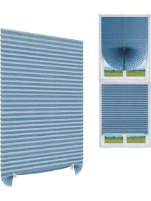 1 Pack Fits Most Windows Cordless Pleated Fabric Temporary Solid Color Window Blinds For Home Office Bedroom Kitchen Bathroom Easy Install Privacy Light Control - Blue - View 3