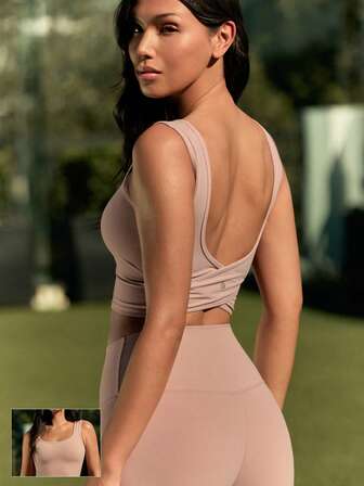 GLOWMODE Maiou FeatherFit™ cu decupaj în U la spate, cu încrucișare activă, cu susținere ușoară, impact redus, pentru yoga, zilnic, toamnă și iarnă