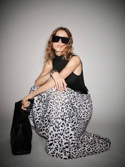 Lumivelle Women's Sleeveless Turtleneck Leopard Print Patchwork Dress, Black Top With Leopard Print Skirt, Leather Belt Decor Ankle-Length Dress, Elegant For Holiday, Daily Commute