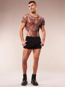 FeverCity Herrshorts i tvättad, lös denim i kontrastfärgad spets för casualbruk - Svart - Visa 4