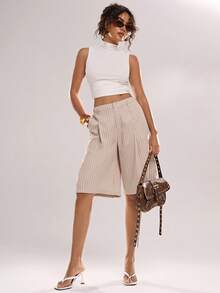 Avantive Quần short công sở màu kaki cho trang phục công sở tối giản mùa hè dành cho nữ, kỳ nghỉ xuân, ngày Valentine, thời trang nữ, trang phục đi biển cho nữ, thường ngày và trang trọng. - Màu be - Xem 6