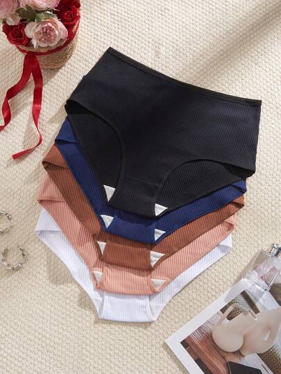 Paquete de 5 bragas cómodas acanaladas de talla grande para mujer