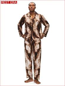 Rest Era Men's Tie-Dye Print Shirt & Pants Pajama Set Mens Pajama Set Brown Pjs Brown Pajamas Mens Sleepwear Patterned Pajamas - Multicolor - View 5