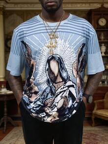 Rovax Men's Cartoon Print Crew Neck Casual Everyday Commute Short Sleeve T-Shirt - Blue - View 3