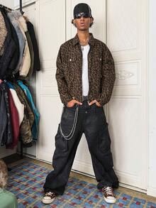 Manfinity EMRG Men's Street Fashion Casual Leopard Camo Denim Jacket - Multicolor - View 4