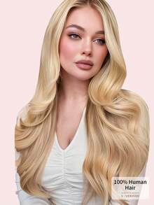 7PCS With 20 Clips Straight Clip In Hair Extensions 100% Real Human Hair Color F27/613# Golden Blonde Highlighted Light Blonde 14-22 Inch 115G Double Weft Invisible Clip Hair Extensions Remy Natural Human Hair For Women Girls Daily Use - SP27/613 - View 3