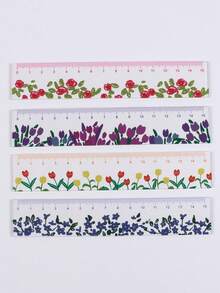 1 件/4 件，植物透明尺，花尺，亚克力尺 5.91 英寸学校尺，带厘米，适合学校和办公室需求！