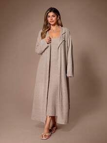 Lazeform Bộ đồ mặc nhà cỡ lớn gồm áo choàng dài tay cổ bẻ và váy maxi không tay, thích hợp mặc ngoài, áo choàng mỏng nhẹ, bộ áo choàng nữ, áo choàng mùa đông dài tay. - Màu nâu  Mocha - Xem 1