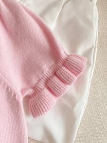 PrepCrw 女童学院风蝴蝶结刺绣Polo领短袖毛衣 - 粉色 - 查看 6