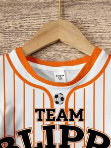 Blippi X SHEIN Young Girl Summer Casual Striped Cartoon Pattern Round Neck Short Sleeve Dress - White - View 3