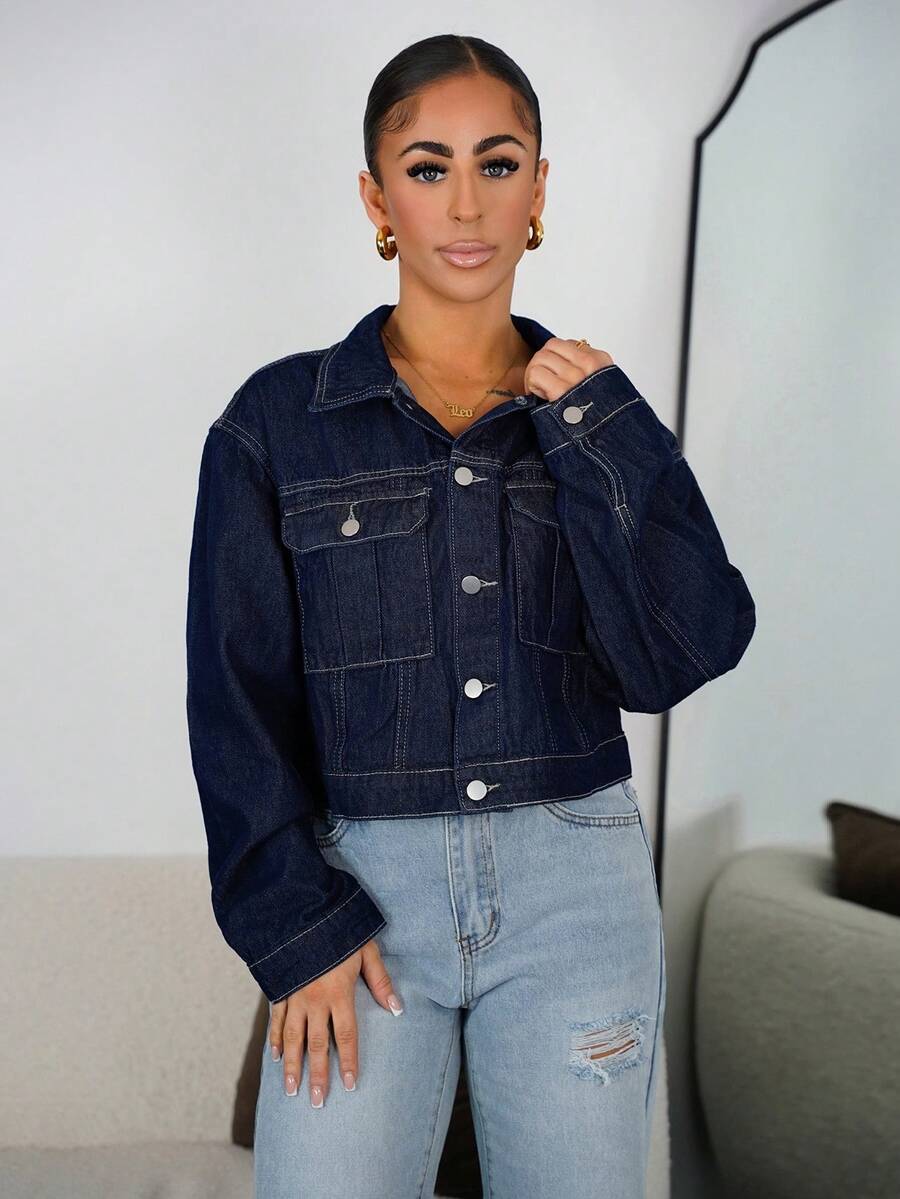 SAYEHFBABY 优质牛仔布对比针牛仔夹克 - 深色水洗藍 - 查看 1