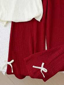 LMoss Kids LMoss Tween Girl 2pcs Tween Girls' Jacquard Jacquard Bodysuit Top And Textured Wide-Leg Pants Set - Red and White - View 5
