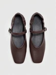 CUCCOO BIZCHIC 女士方头哑光深棕色简约高端通勤商务休闲办公平底玛丽珍鞋 - 咖啡棕 - 查看 2