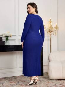 Modelyn 大码优雅纯色扭结连衣裙，适合派对穿着 - 藍色 - 查看 2