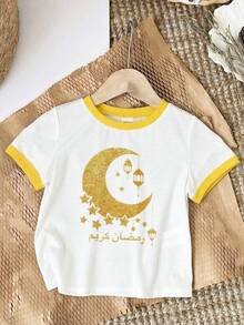 SHEIN Fast Delivery, Star, Moon, Glowmood, New In All, Search, Polka Dot Print Young Girl Casual Minimalist Round Neck Short Sleeve T-Shirt, Suitable For Summer - Multicolor - View 2