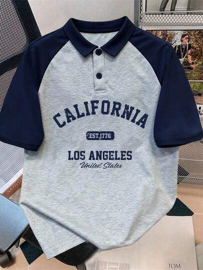 Manfinity Joysei Standardstorlek herrpikétröja med raglanärm och bokstäver, lämplig för skolan, utflykter, presenter till vänner