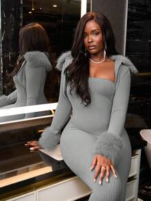 Slaydiva Women's Solid Color Ribbed Jumpsuit & Jacket 2 Pieces Set Grey Ribbed Jumpsuit Comfortable Jumpsuit - Grey - View 12