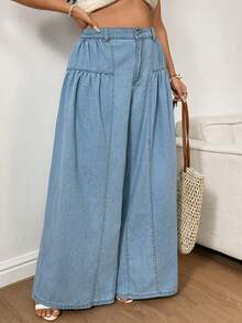 Sunnyshic Quần jean nữ cỡ lớn dáng rộng thoải mái - Rửa nhẹ - Xem 6