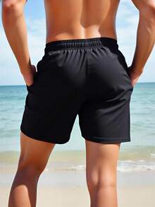 Manfinity Swimmode 男士抽绳腰带卡通印花休闲百搭沙滩短裤 男士黑色泳裤 男士泳裤泳装 男士猫咪印花泳裤 - 彩色 - 查看 4