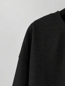 SHEIN LUNE CURVE 大码休闲纯色卫衣和运动裤两件套 - 黑色 - 查看 3