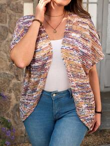 Plus Size Colorful Knit Casual Cardigan,Spring Break Outfits,Vacation - Multicolor - View 2