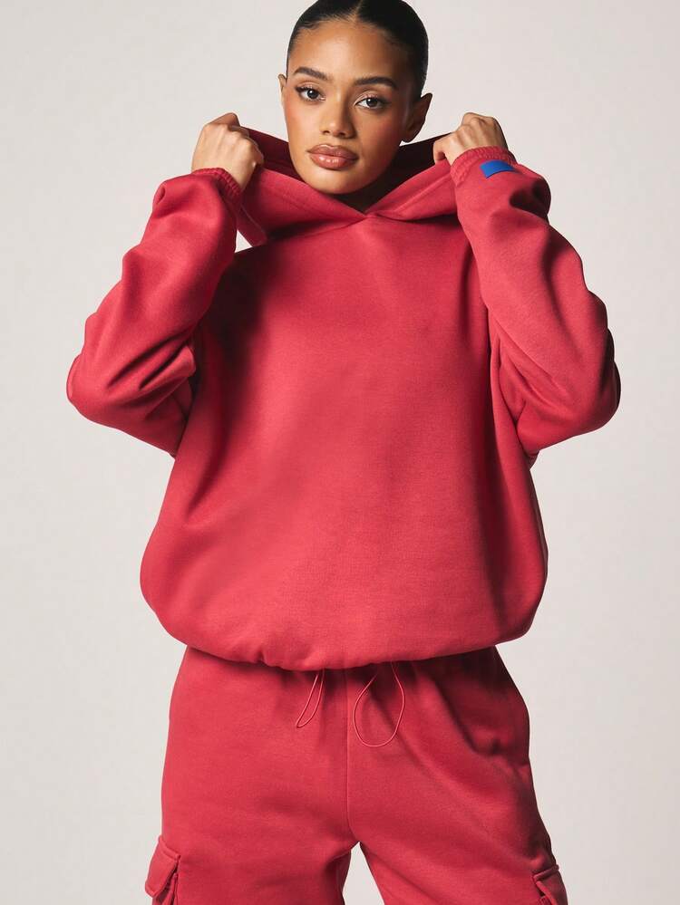 MISSGUIDED Bubble Hem Oversized Hoodie Long Sleeve With Brand Tag Casual Pullover Sweatshirt Fall Winter Streetwear