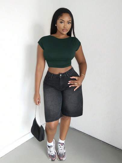 Alexandranx 休闲纯色百搭性感露背T恤，适合春夏女装两件套，短袖长裤两件套，舒适两件套，短袖长裤两件套，舒适两件套