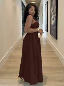 Alexandranx 女式褶皱无袖连衣裙，度假风格，春夏，女式夏季服装，女式沙滩服装，女式，春假，女式演唱会服装，波西米亚风，狂欢服装，热带度假，节日，浪漫女式夏季连衣裙，波西米亚风女式连衣裙，女式热带连衣裙，女式连衣裙，度假新品女式连衣裙 - 咖啡棕 - 查看 3