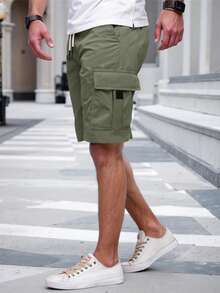 Manfinity Homme Plus Size Men's Cargo Shorts,Olive Green,Summer,Casual,Beach,Army Pocket Shorts For Commuting,Travel,Outdoor Activities,Casual Jorts Gift For Husband - Army Green - View 3