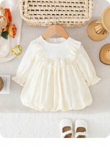 新生女宝宝可爱休闲杏色荷叶边短袖连衣裙 - 彩色 - 查看 2