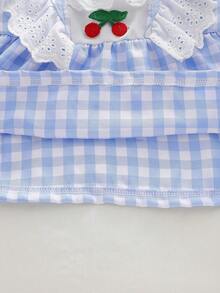 Baby Girls' Fashion Blue & White Patch Elegant Lace Cute Cherry Print Puff Sleeve Long Sleeve Top Paired With Ruffle Hem Pants 2 Piece Pajama Set 2pcs Set Toddler Girls Cute Toddler Sets Baby Clothes Girl Flounce Sleeve Checkered Baby Clothes - Blue and White - View 9