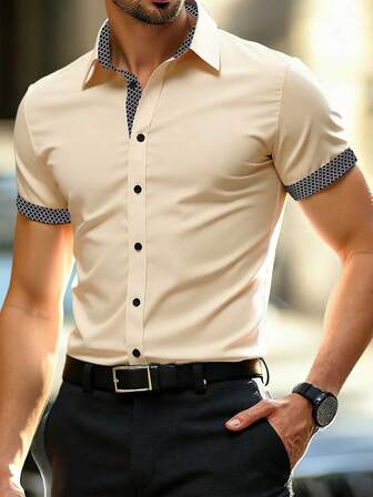 Manfinity Mode Chemise à manches courtes décontractée et mode pour hommes avec patchwork