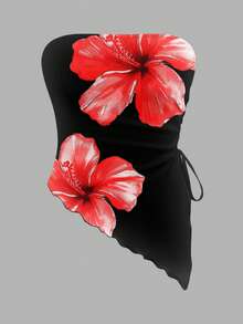 SHEIN MOD Women's Casual Floral Pattern Asymmetric Hem Tube Top