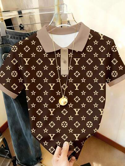 Resyla Women's Casual Retro Pentagram Print Polo Collar Short Sleeve T-Shirt