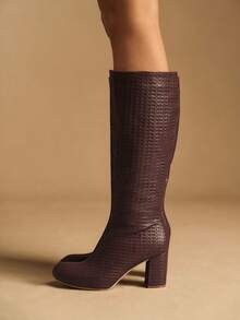 Rosivie Women's Fashion Versatile Commute Chunky High Heel Knee-High Boots Valentine's Day - Brown - View 5