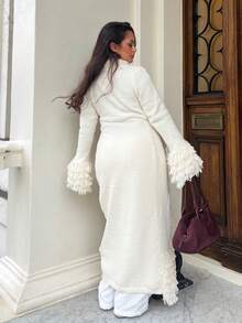 NegzBox Autumn/Winter Fashion Long Sleeve Cardigan With Tassel Belt - Apricot - View 2