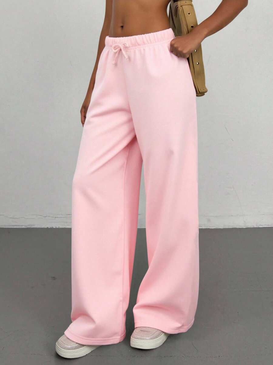 SHEIN Tween Girl Summer Simple Front Tie Loose Sweatpants, Casual Daily Wear - Pink - View 1
