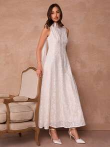 Enchnt Elegant Lace Collar Fitted Sleeveless White Dress, Suitable For Dates And Daily Wear - White - View 6