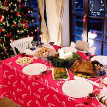 3 Pieces-1Piece Christmas Candy Cane Tablecloth Set, Suitable For Rectangular Tables, Red And Green Disposable Christmas Plastic Tablecloth, Waterproof Candy Cane Christmas Table Decoration, Perfect For Holiday New Year Parties - Red - View 6