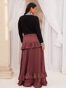 VOLUPTÉ CURVE Áo dệt kim dài tay cổ cao sang trọng, ôm dáng, cỡ lớn, đính đá lấp lánh, kiểu dáng thanh lịch, đa năng, thích hợp mặc nhiều lớp cho ngày Valentine, màu đen. - màu đen - Xem 2