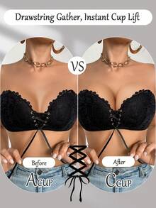 DesireSculpt 1pc Women's Wireless Lace Padded Bra, Comfortable & Supportive, Black - Black - View 6