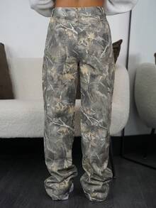 SAYEHFBABY 高腰枫叶迷彩印花水洗直筒牛仔裤 - 彩色 - 查看 2