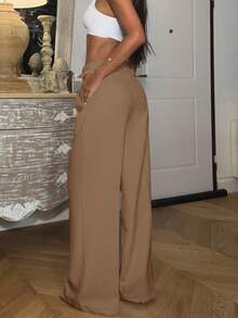 Maillard High Waisted Wide Leg Suit Trousers - Khaki - View 2
