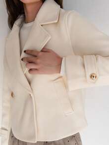 Bris Aura Casual Solid Color Double-Breasted Cropped Jacket, Autumn/Winter  Fall Cloth For Women - Apricot - View 6