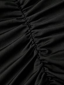 SHEIN MOD 两件套女士纯色褶皱紧身半身裙，黑白配色，适合夏季、春假、情人节、生日、外出、Y2K假期等场合，褶皱裙，黑白裙，两件套半身裙，嘉年华服装 - 黑與白 - 查看 3