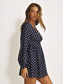 Aralina Fall Winter Western Boho Button Front Paid Gingham Cute Going Out Country Concert Mini Dress - Navy Blue - View 5