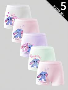 Young Girls Panties-5 Pack Cute Cartoon Elephant Bunny Heart Print Pastel Pink White Mint Lavender Boxer Style Comfortable Gentle On Skin Everyday Home Travel School Four Seasons 2026 Holiday Playtime Gift Perfect Essential